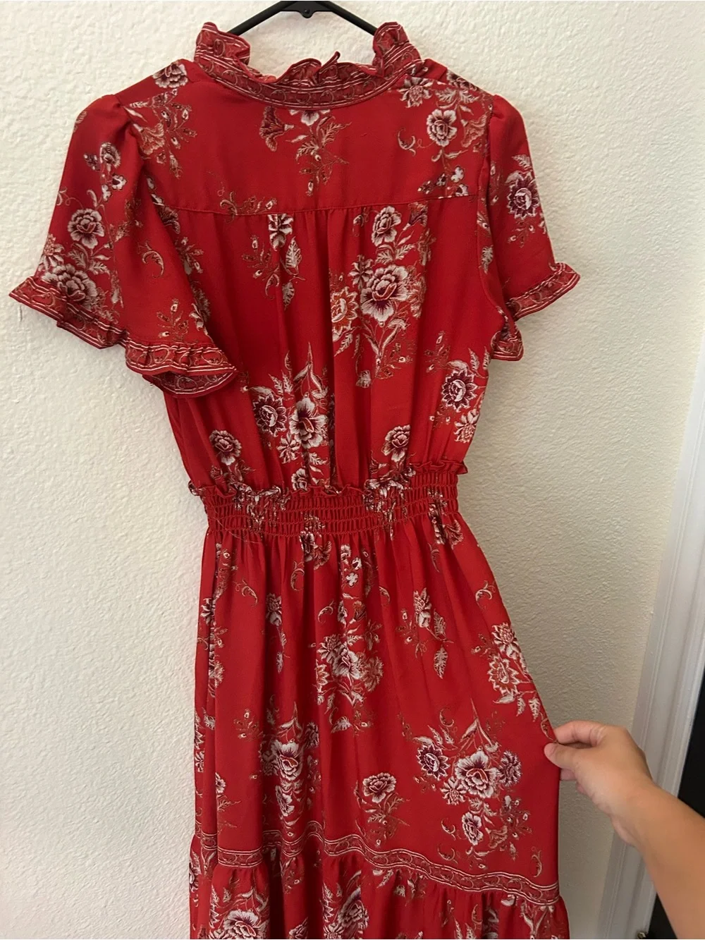 Max Studio Red Floral Maxi Dress with Ruffle Sleeves - Picture 3 of 5